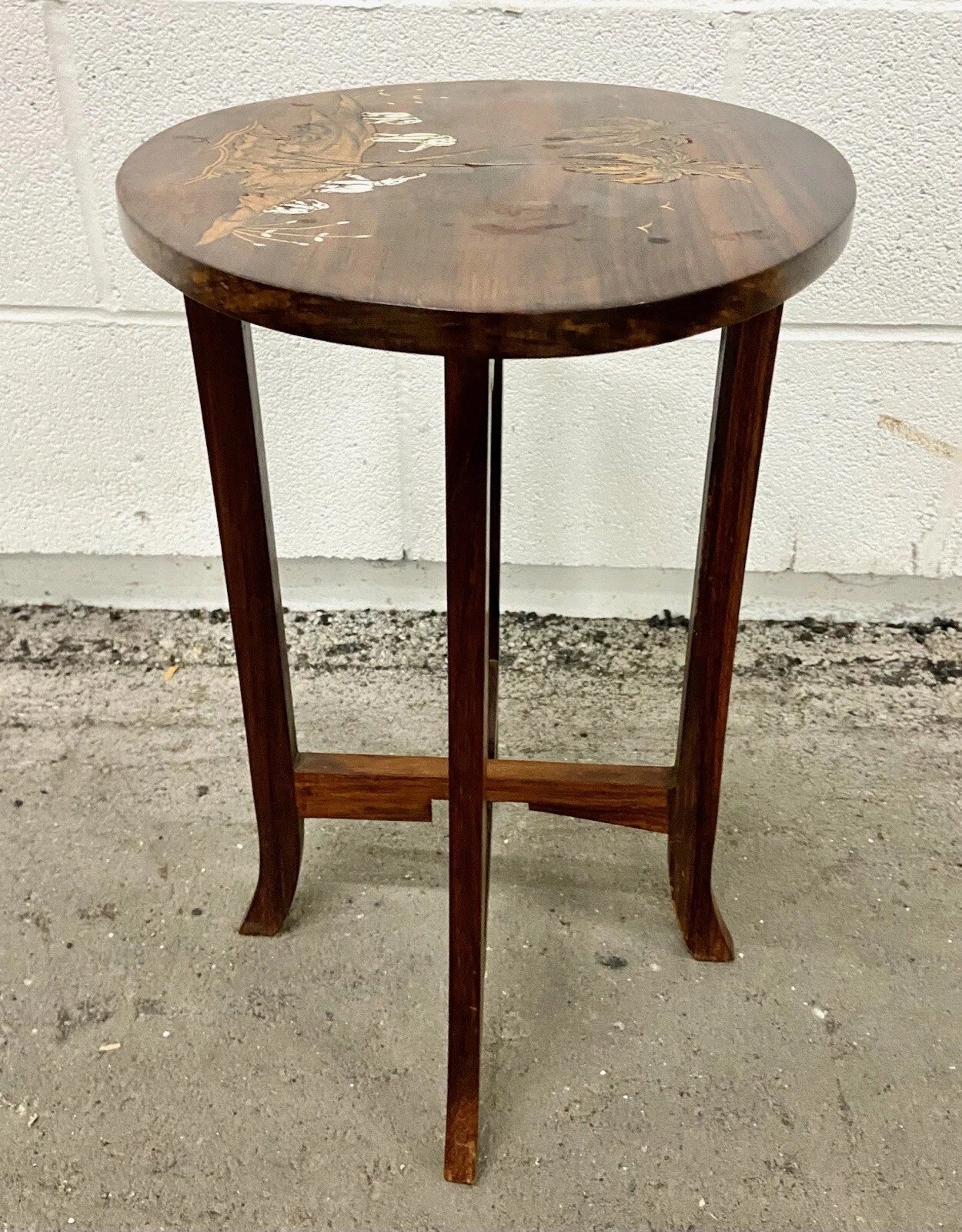 Vintage Shibayama Style Hardwood Side Table with Inlaid Elephant Scene