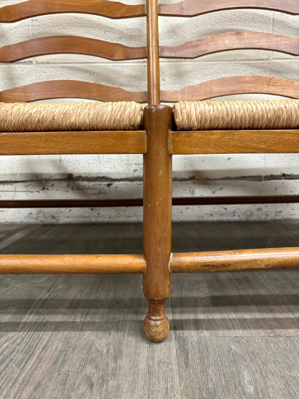 Vintage Country French Double Seat Ladder Back Rush Seat Bench Loveseat Settee