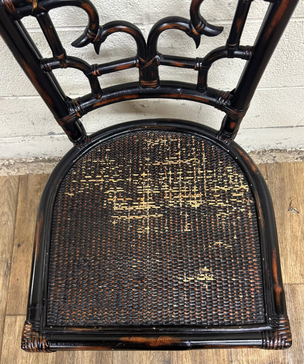 Pier 1 Chippendale Style Woven Rattan Fretwork Fret Dining Side Chair