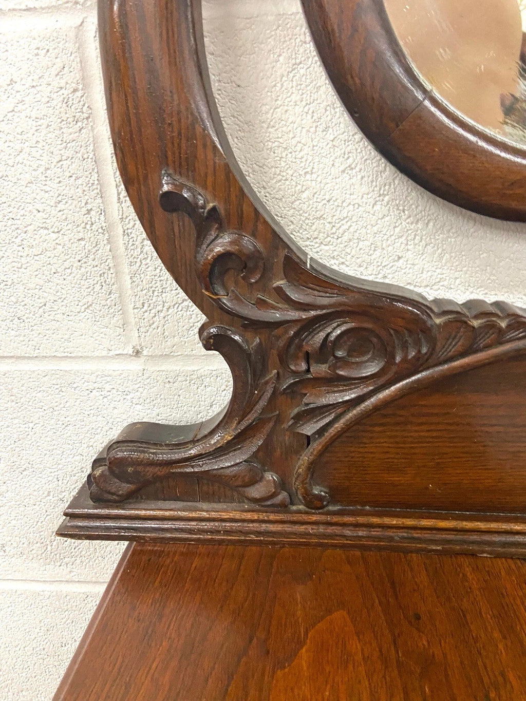 Antique Victorian Walnut and Marble Five Drawer Dresser With Mirror
