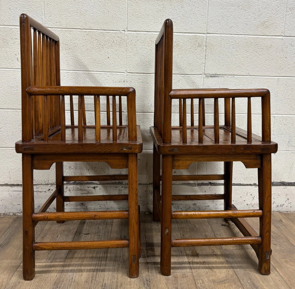Antique Qing Dynasty Style Chinese Double Happiness Dining Arm Chairs