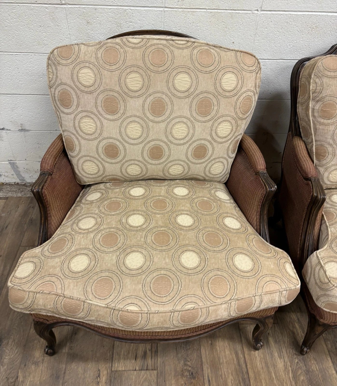 Vintage French Country Louis XV Style Bergere Chairs - Pair