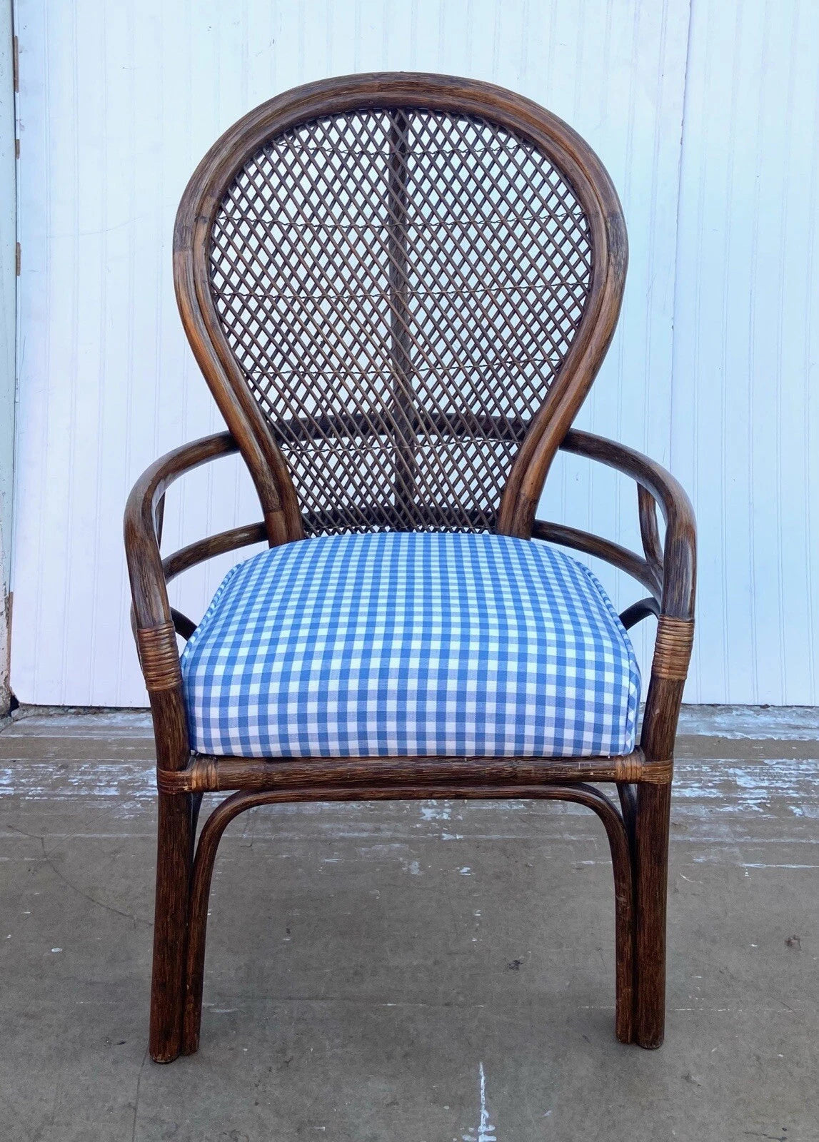 Boho Bentwood Rattan and Cane Chair With Blue Gingham Cushion