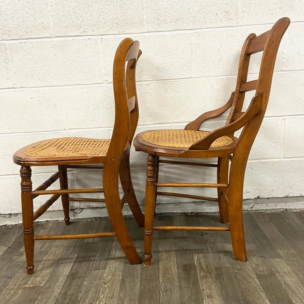 Antique Victorian Eastlake Style Ladderback Cane Dining Occasional Chairs - Pair