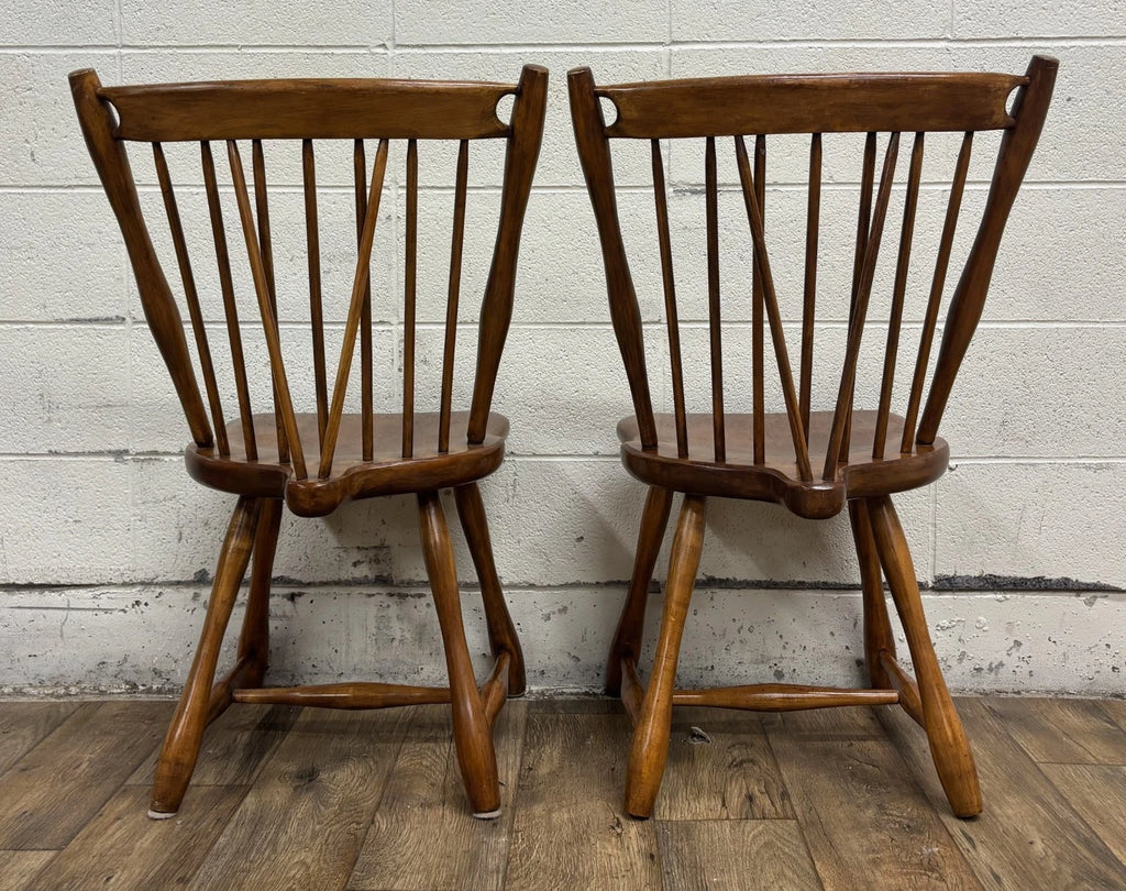 Antique Early American Style Solid Maple Spindle Back Dining Chairs - Pair