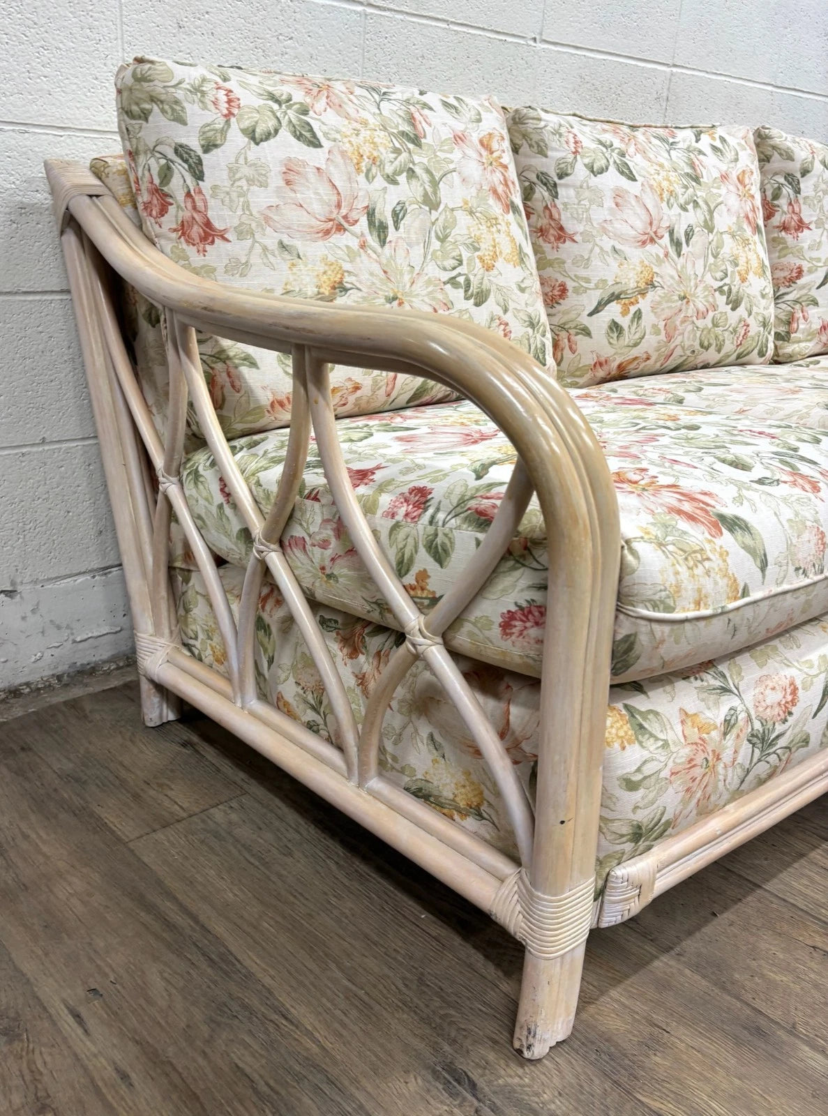 Vintage MCM Ficks Reed Style Organic Coastal Boho Style Rattan Sofa