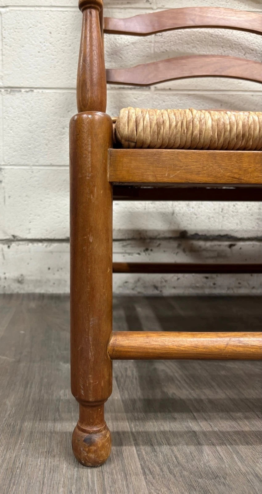 Vintage Country French Double Seat Ladder Back Rush Seat Bench Loveseat Settee