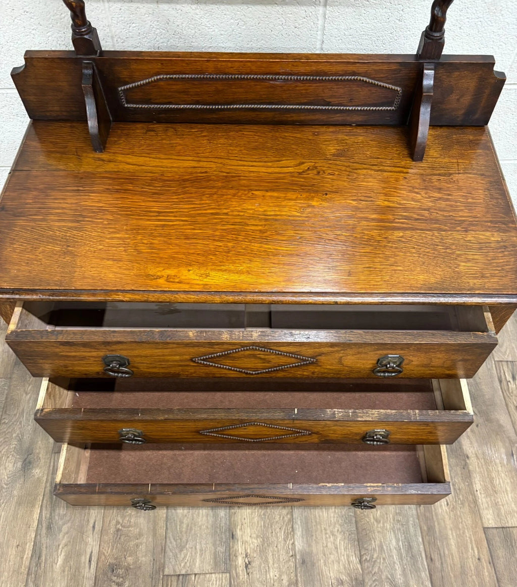 Antique Barley Twist Tiger Oak Dresser with Swivel Mirror