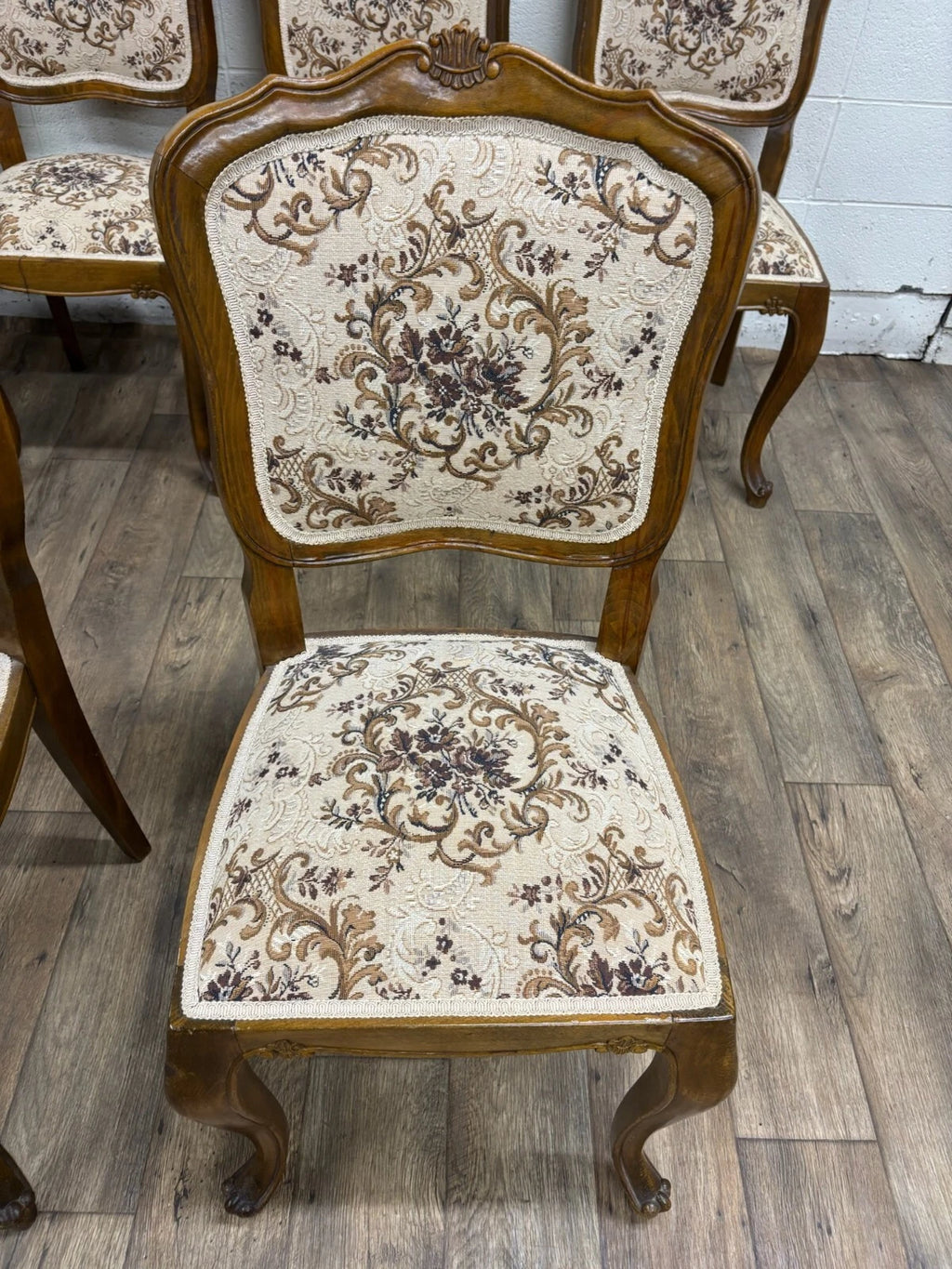 Vintage Louis XV Style Upholstered Tapestry Dining Chairs - Set of 6