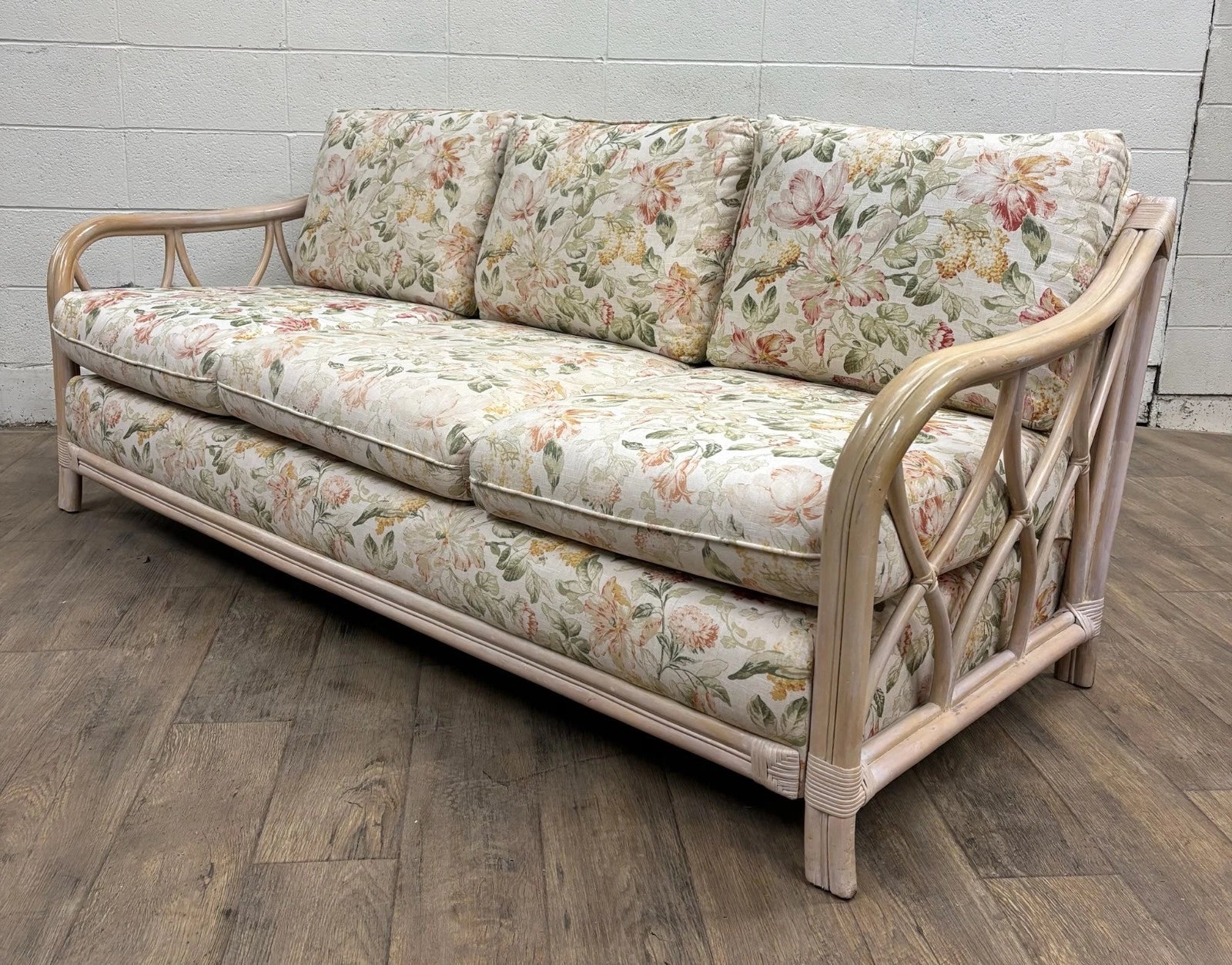 Vintage MCM Ficks Reed Style Organic Coastal Boho Style Rattan Sofa