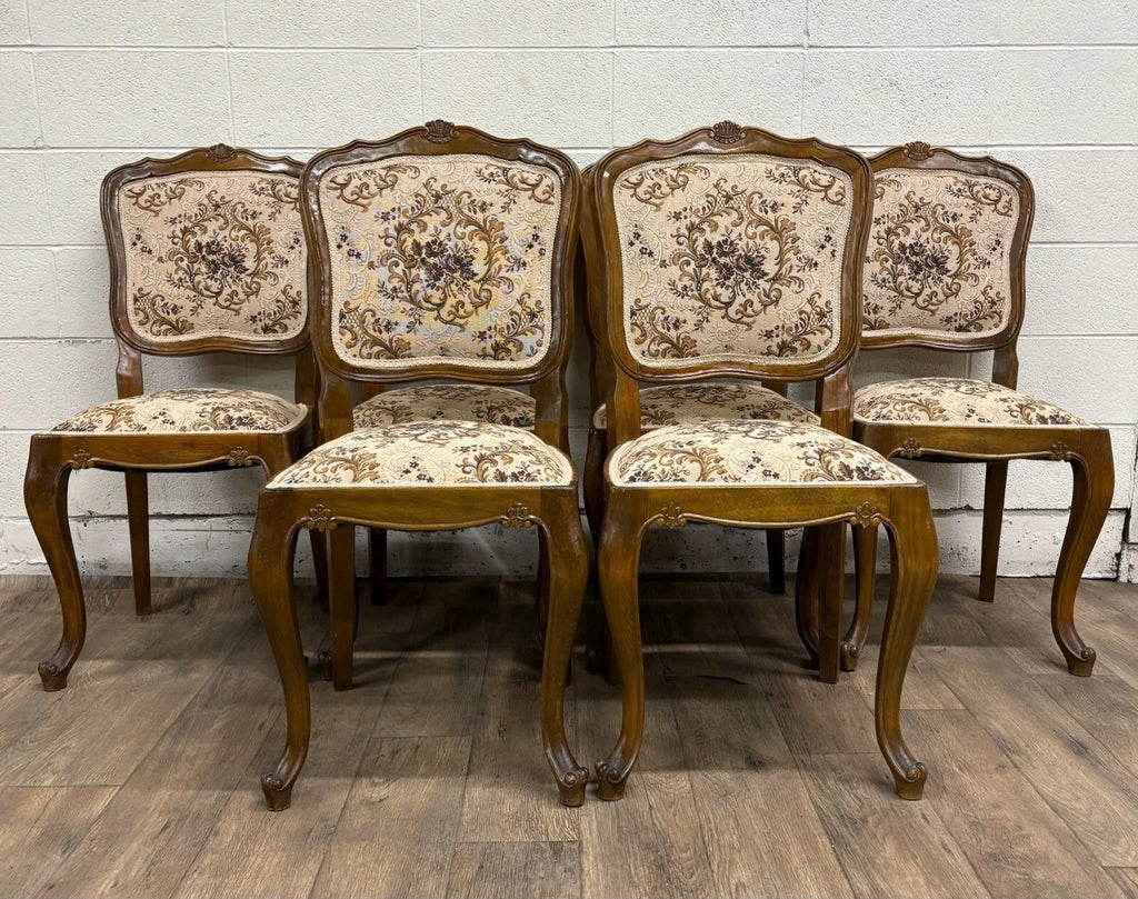 Vintage Louis XV Style Upholstered Tapestry Dining Chairs - Set of 6