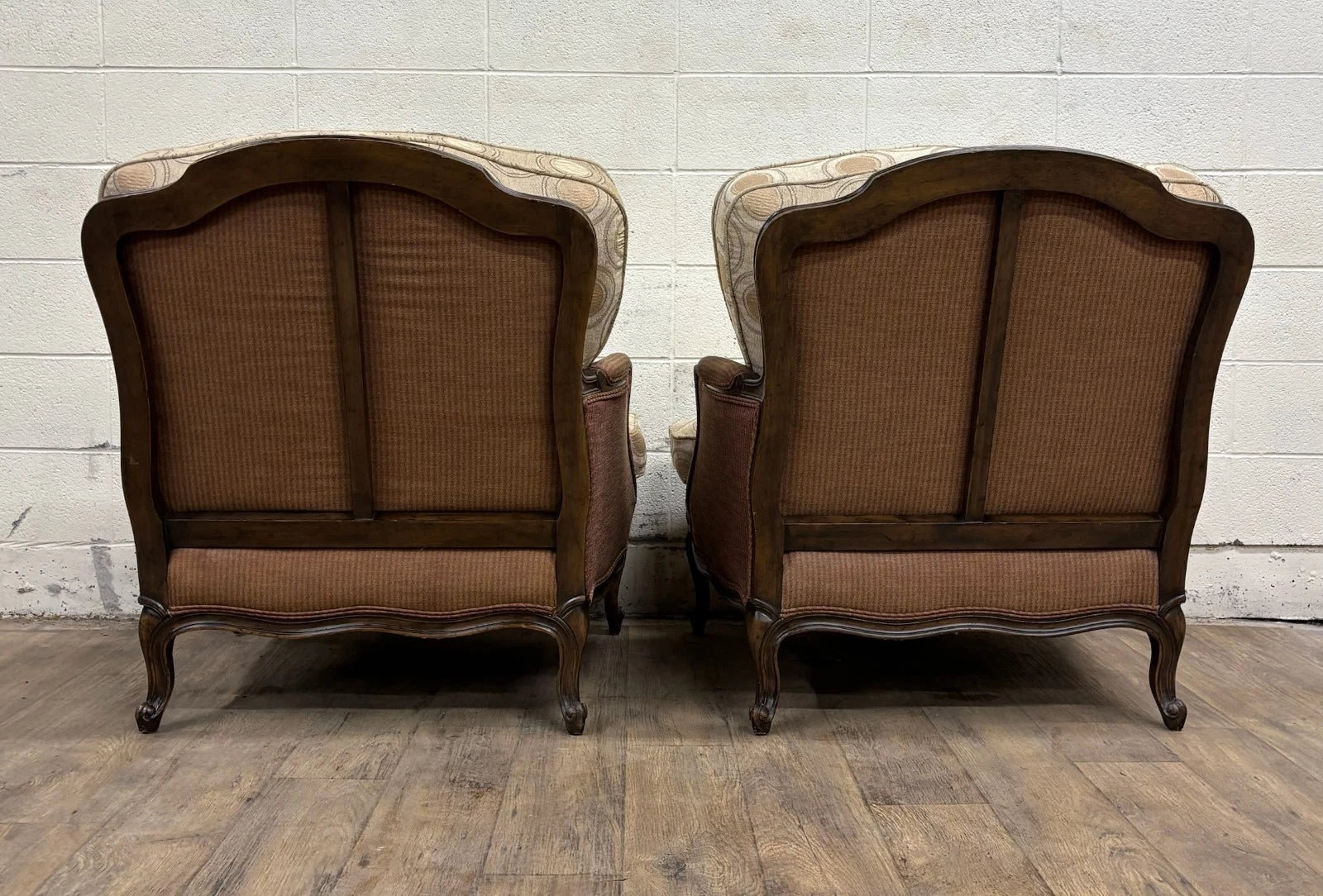Vintage French Country Louis XV Style Bergere Chairs - Pair