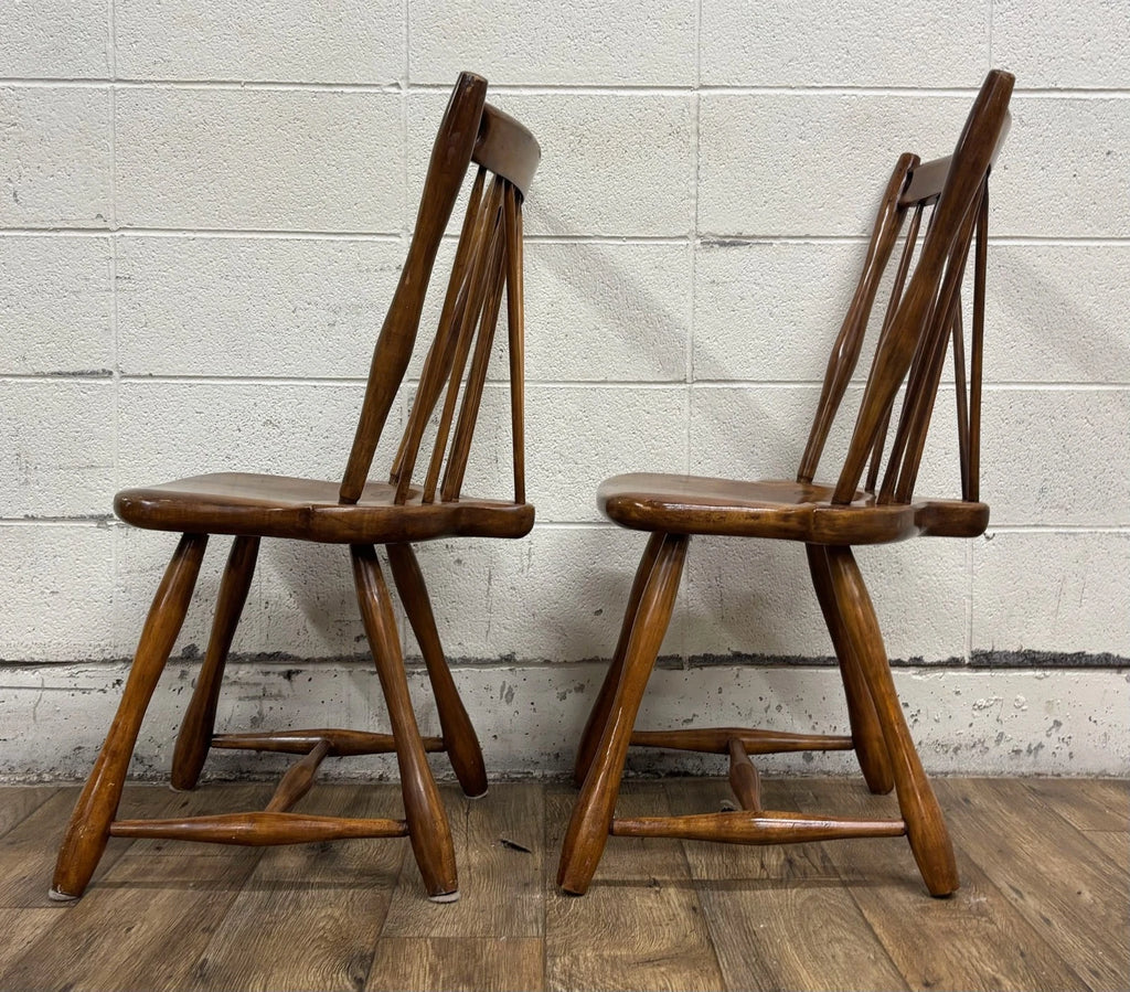 Antique Early American Style Solid Maple Spindle Back Dining Chairs - Pair