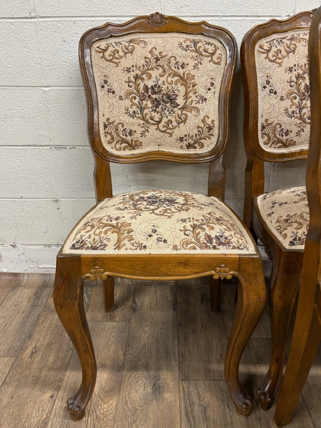 Vintage Louis XV Style Upholstered Tapestry Dining Chairs - Set of 6