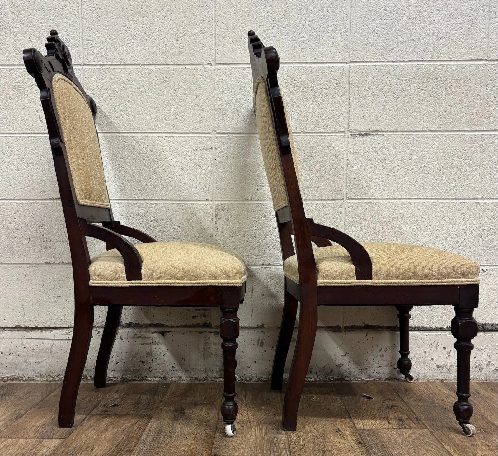 Antique Victorian Eastlake Style Carved Parlor Chairs Side Chairs - Pair