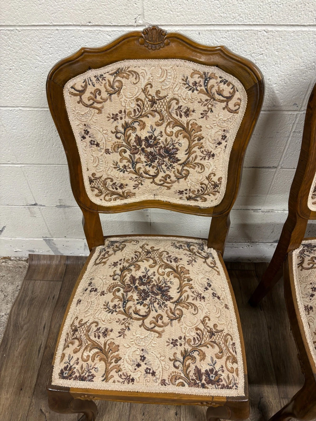 Vintage Louis XV Style Upholstered Tapestry Dining Chairs - Set of 6