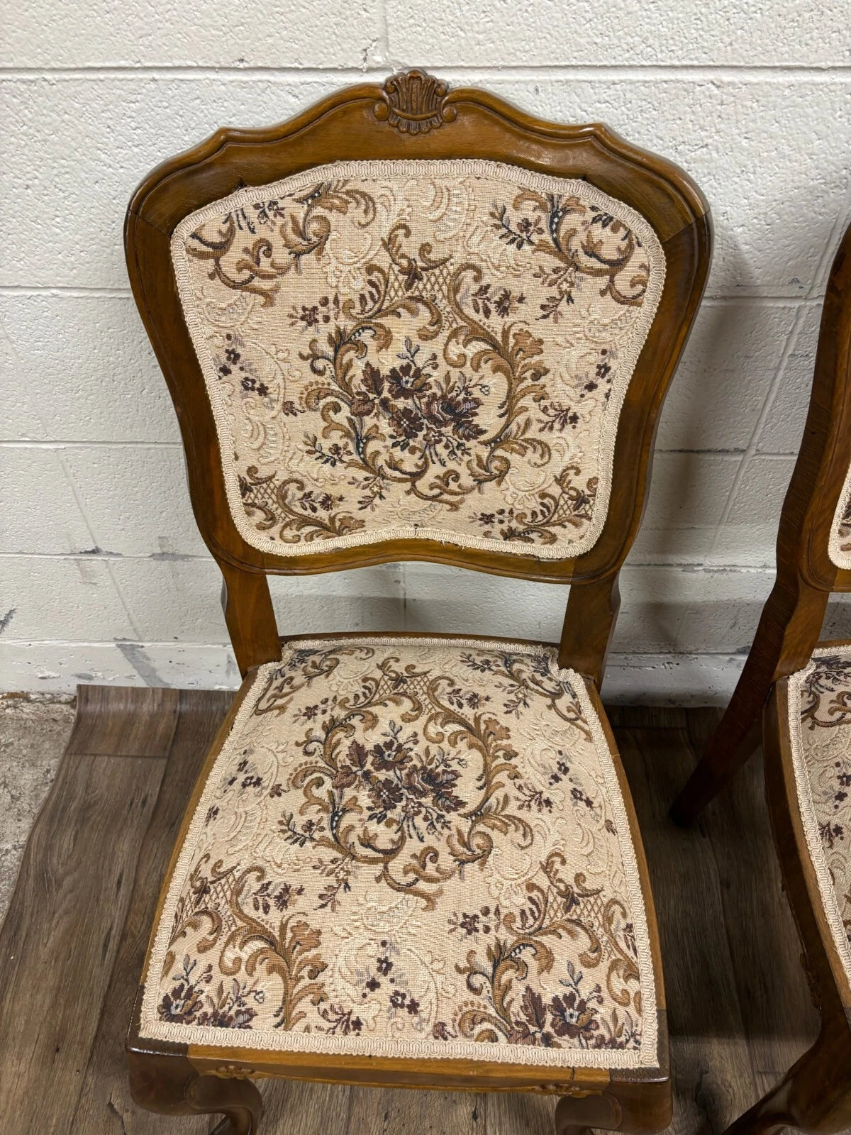 Vintage Louis XV Style Upholstered Tapestry Dining Chairs - Set of 6
