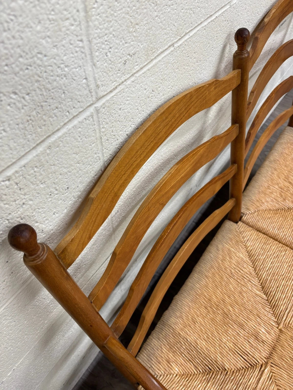 Vintage Country French Double Seat Ladder Back Rush Seat Bench Loveseat Settee