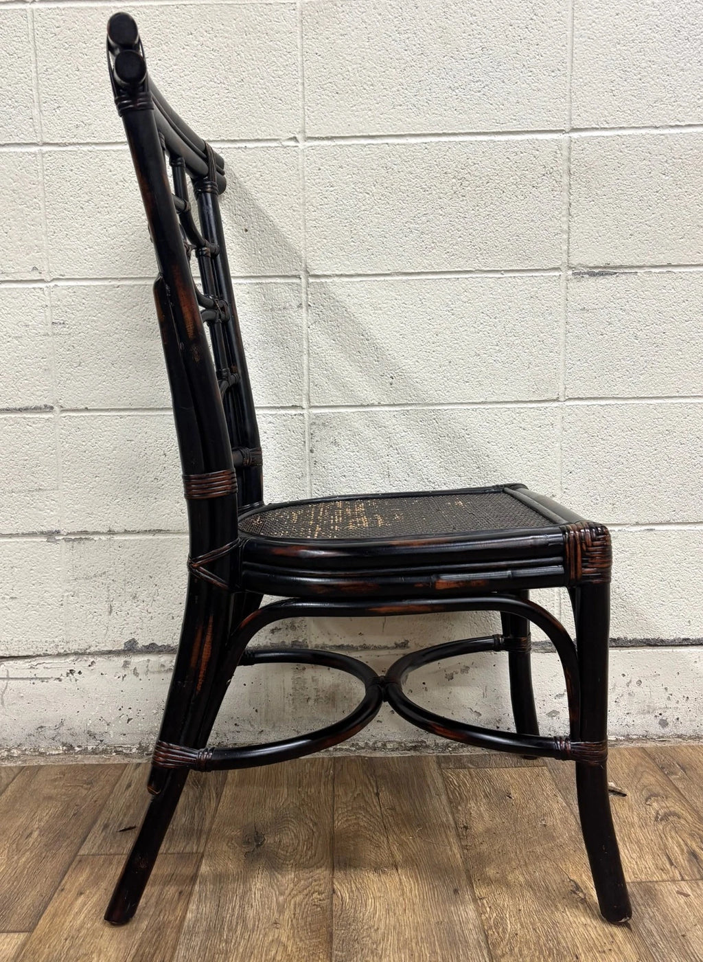 Pier 1 Chippendale Style Woven Rattan Fretwork Fret Dining Side Chair