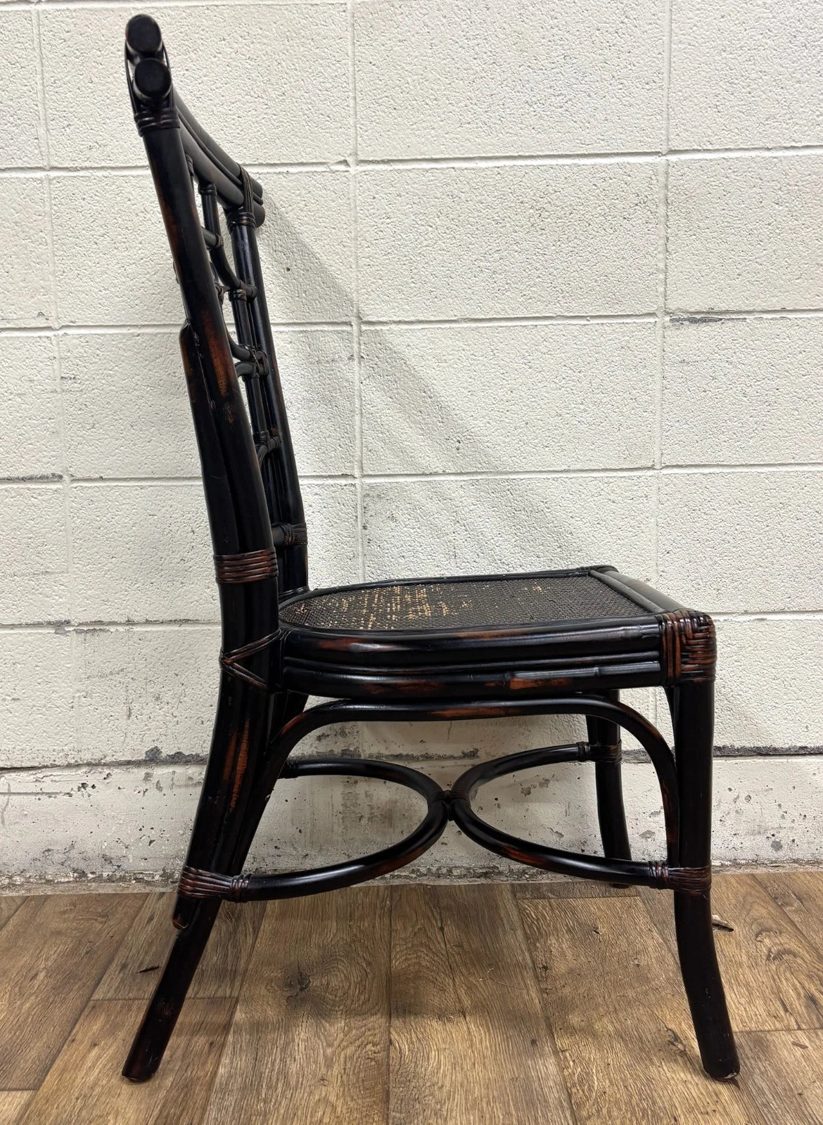 Pier 1 Chippendale Style Woven Rattan Fretwork Fret Dining Side Chair