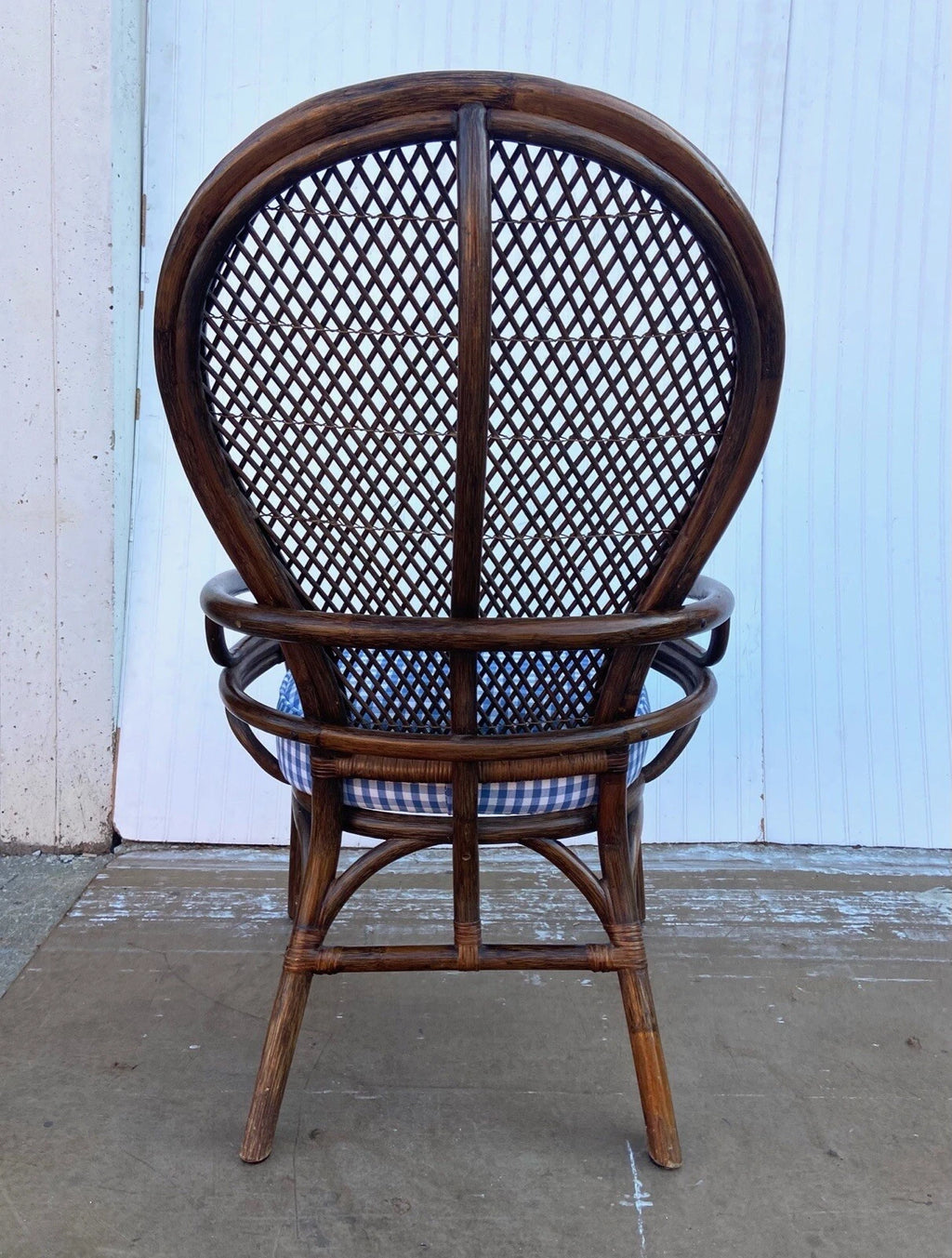 Boho Bentwood Rattan and Cane Chair With Blue Gingham Cushion