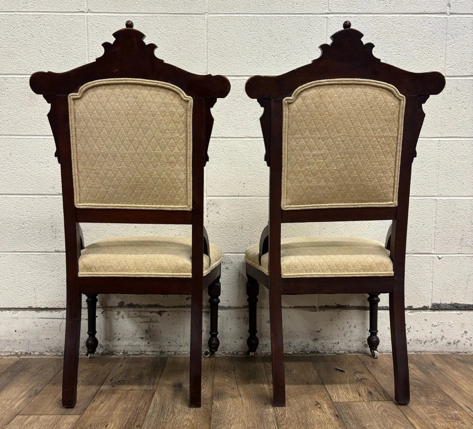 Antique Victorian Eastlake Style Carved Parlor Chairs Side Chairs - Pair