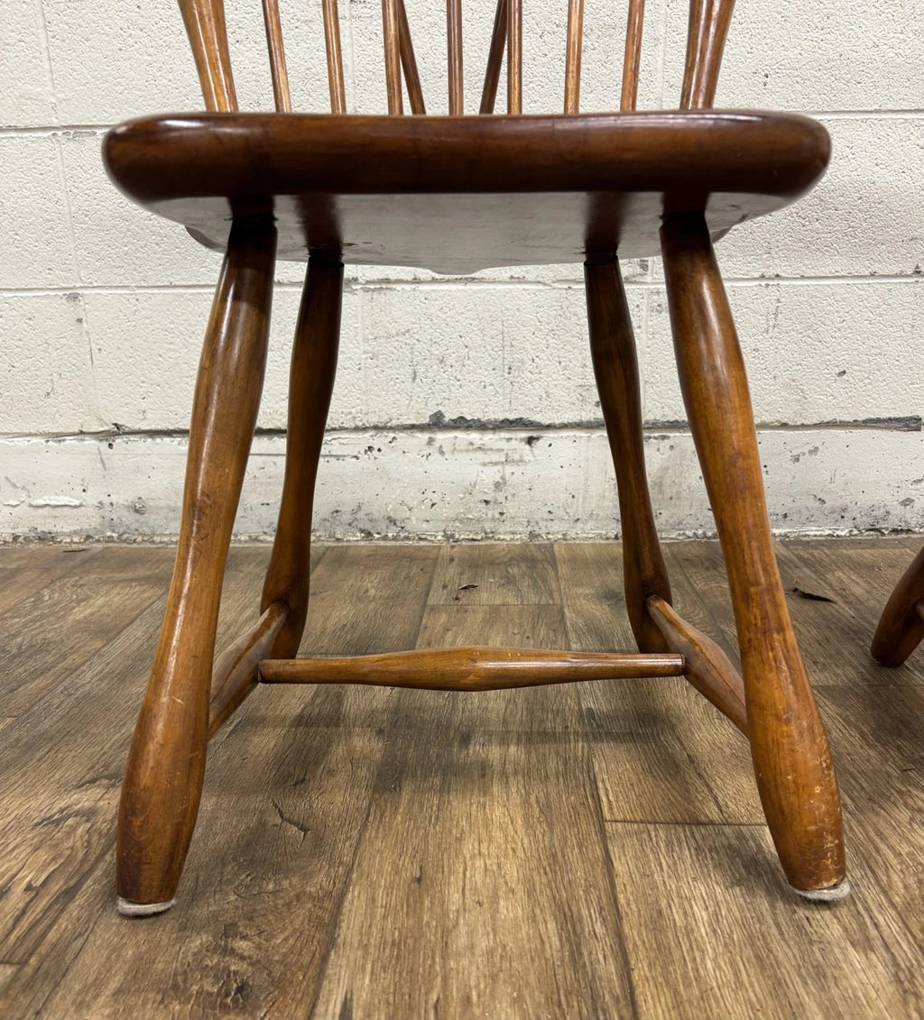 Antique Early American Style Solid Maple Spindle Back Dining Chairs - Pair