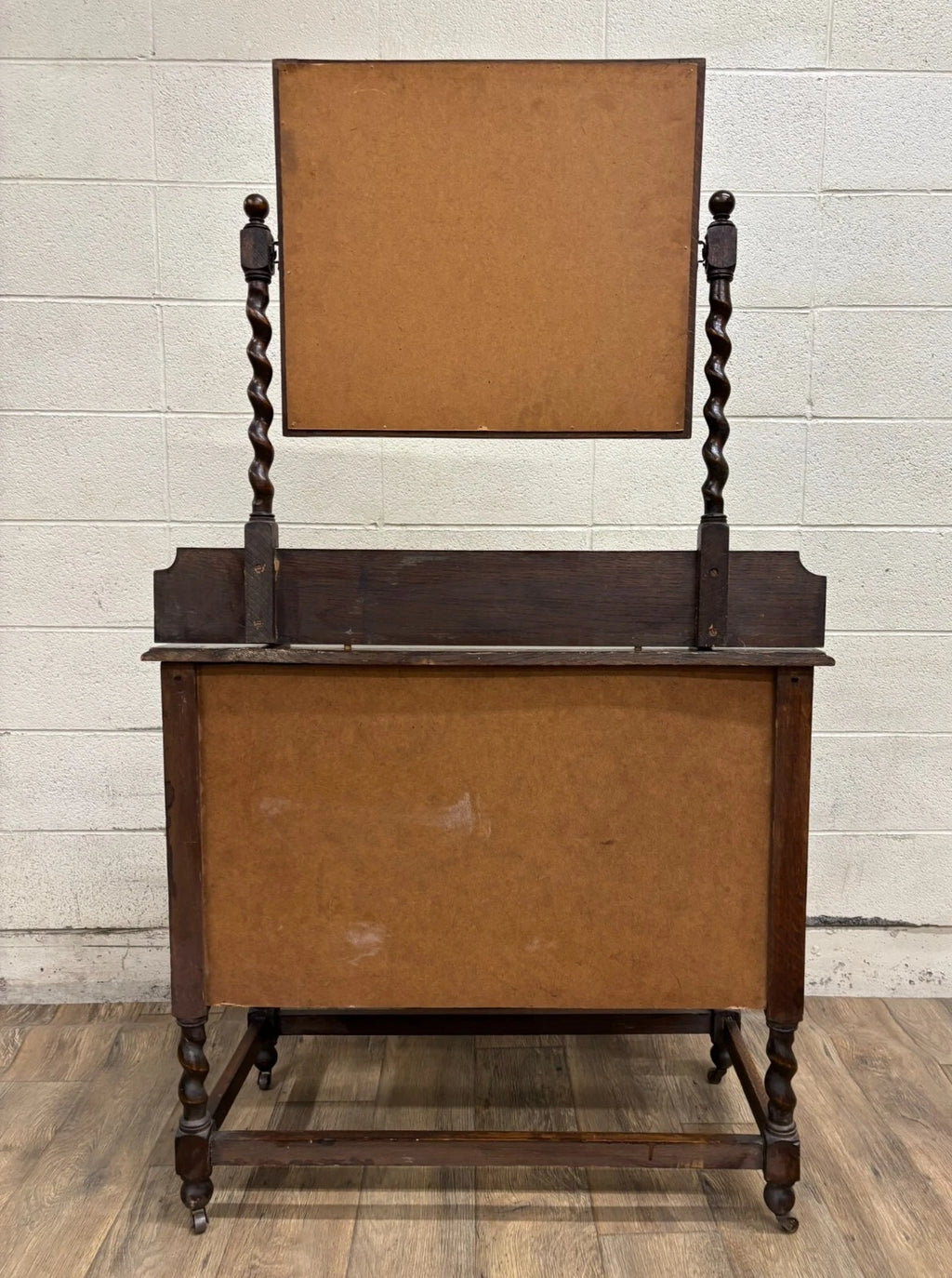 Antique Barley Twist Tiger Oak Dresser with Swivel Mirror