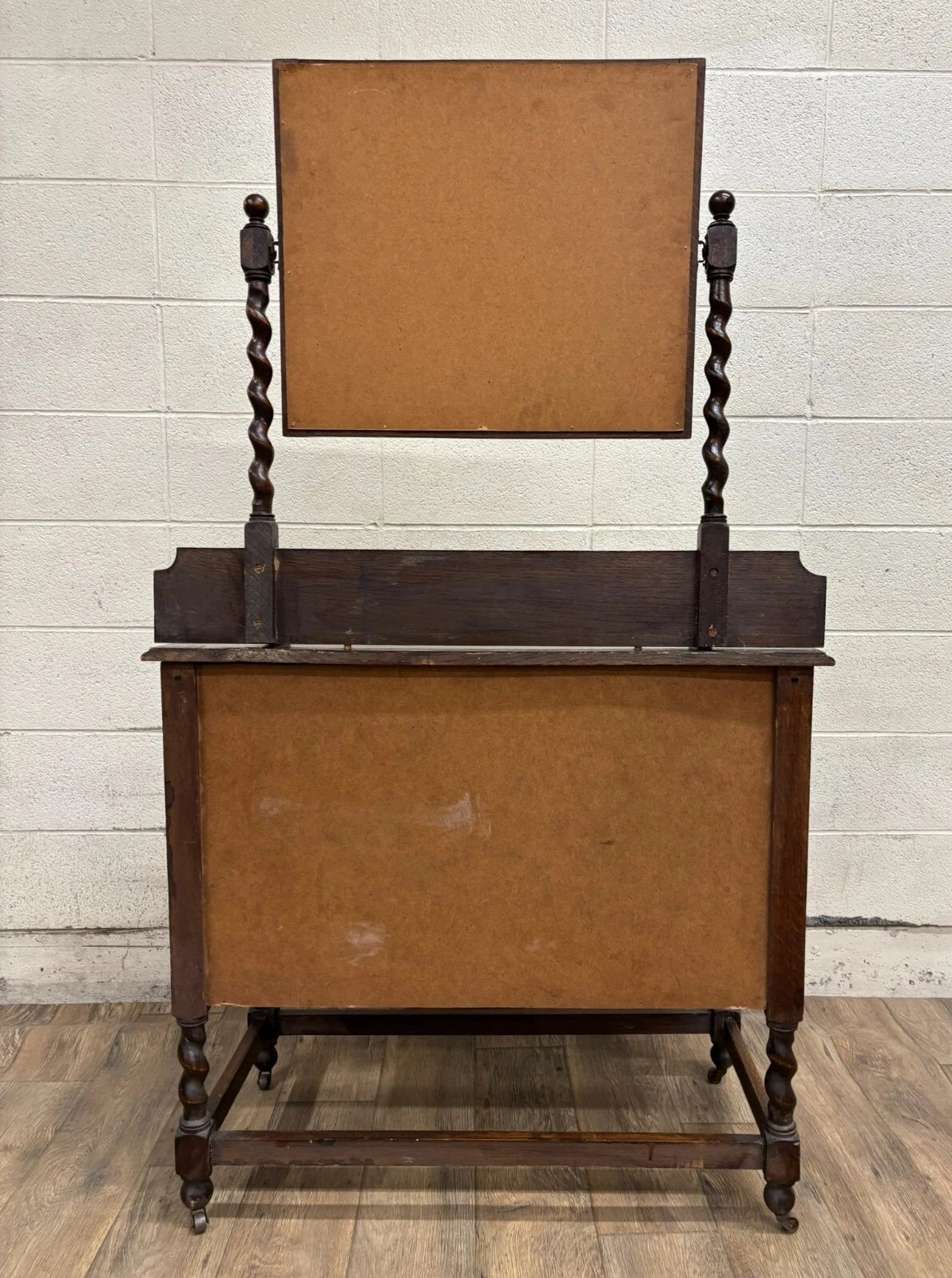 Antique Barley Twist Tiger Oak Dresser with Swivel Mirror
