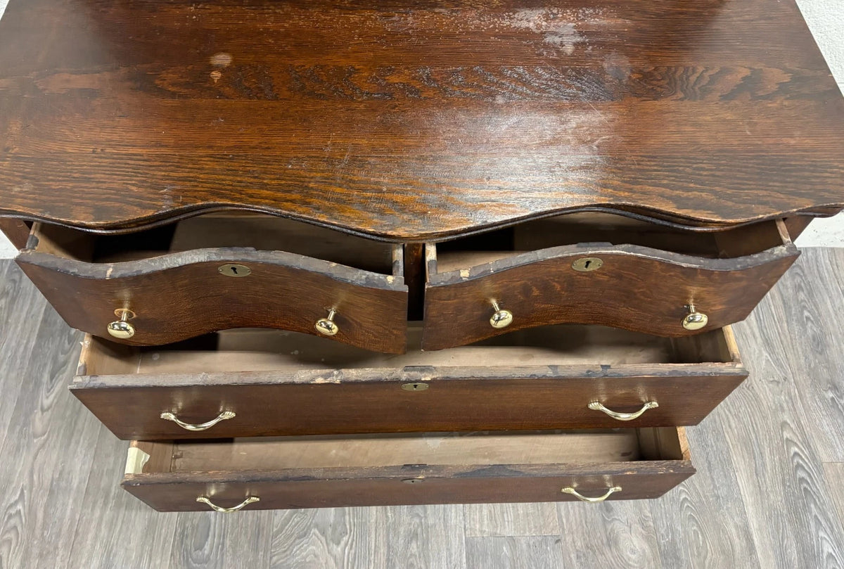 Antique Late Victorian Edwardian Serpentine Oak Dresser with Removable Mirror