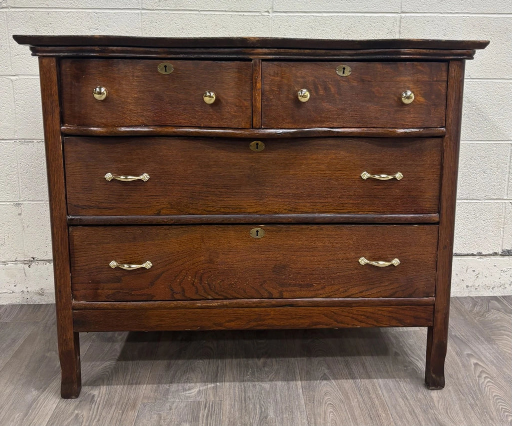 Antique Late Victorian Edwardian Serpentine Oak Dresser with Removable Mirror