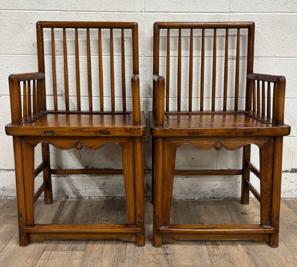 Antique Qing Dynasty Style Chinese Double Happiness Dining Arm Chairs