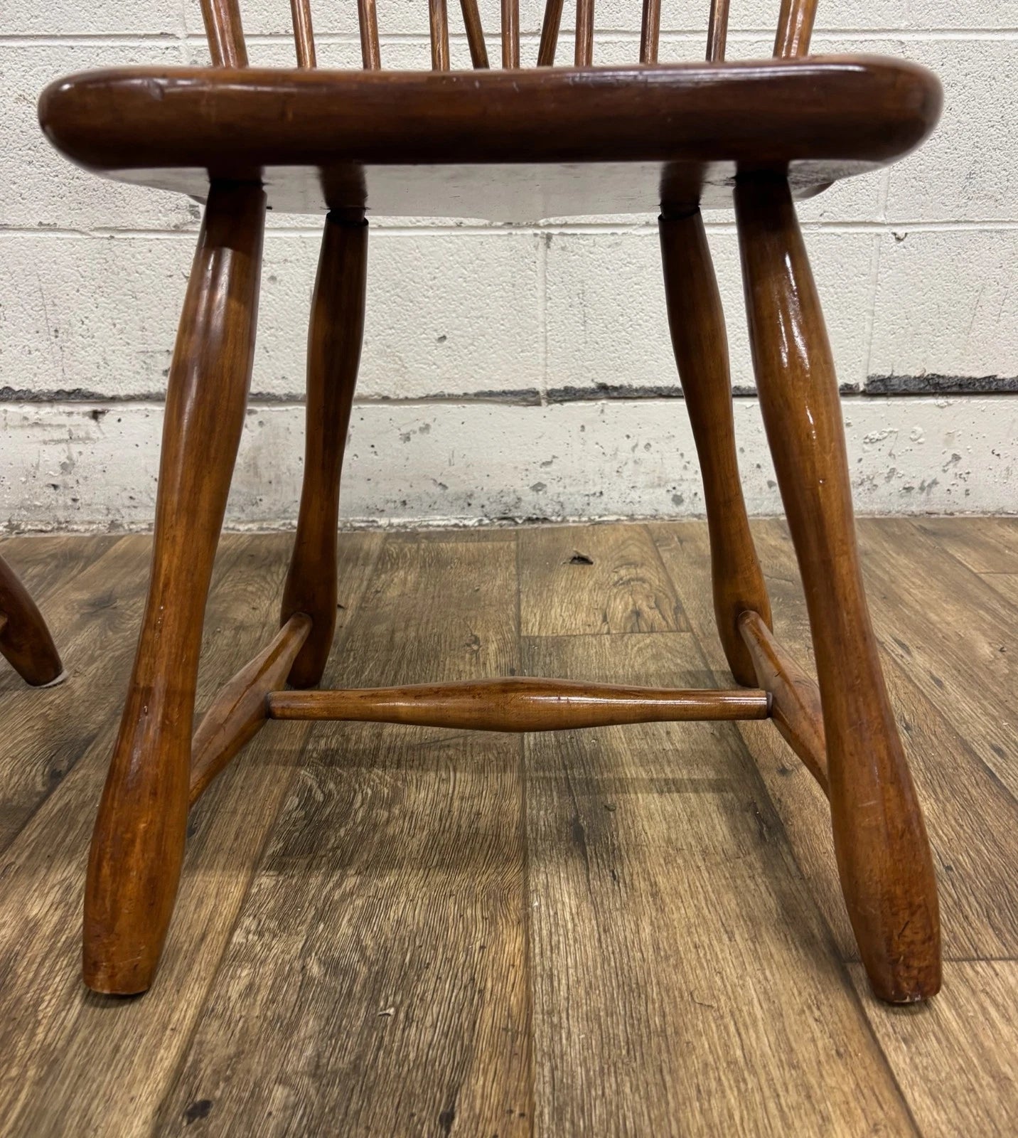 Antique Early American Style Solid Maple Spindle Back Dining Chairs - Pair