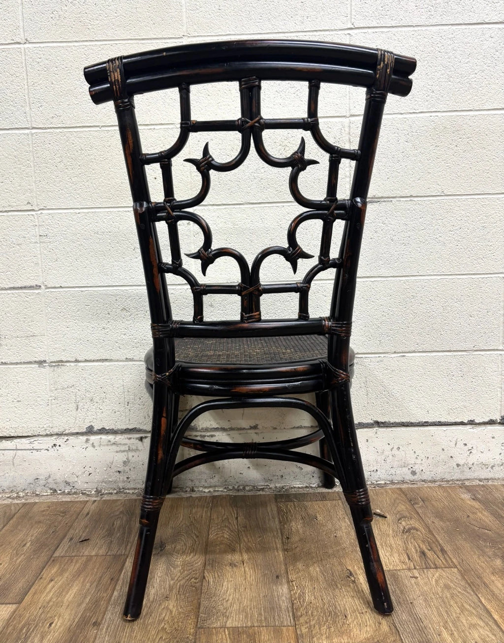 Pier 1 Chippendale Style Woven Rattan Fretwork Fret Dining Side Chair
