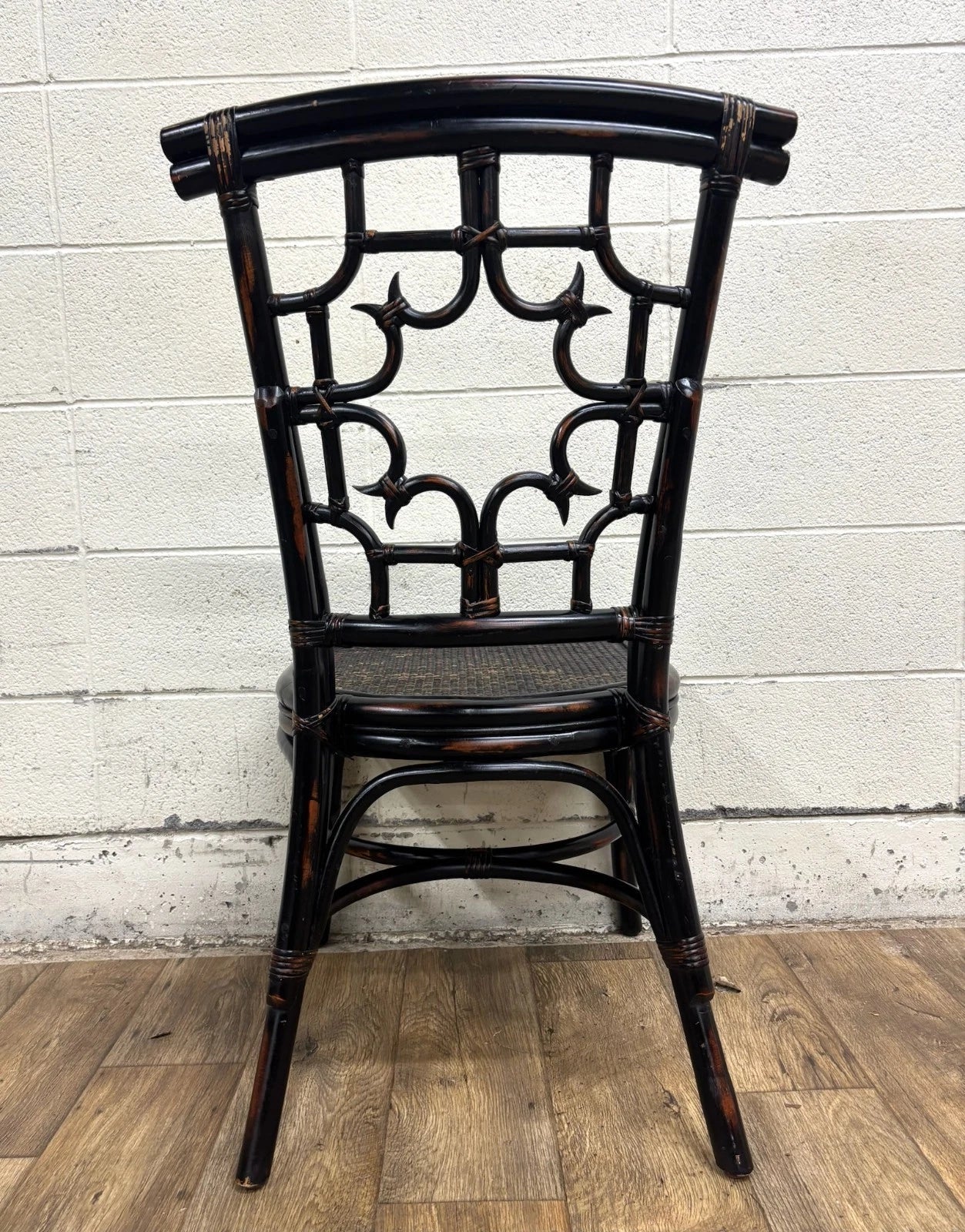 Pier 1 Chippendale Style Woven Rattan Fretwork Fret Dining Side Chair