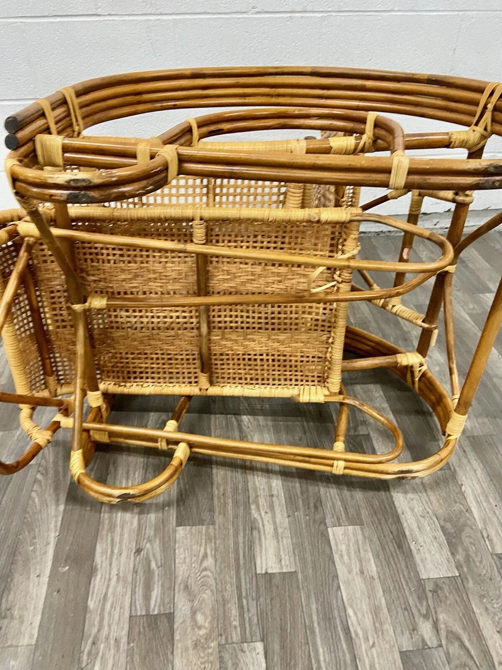 Vintage Boho Bentwood Adjustable Reclining Rattan Cane Chaise Lounge Chair