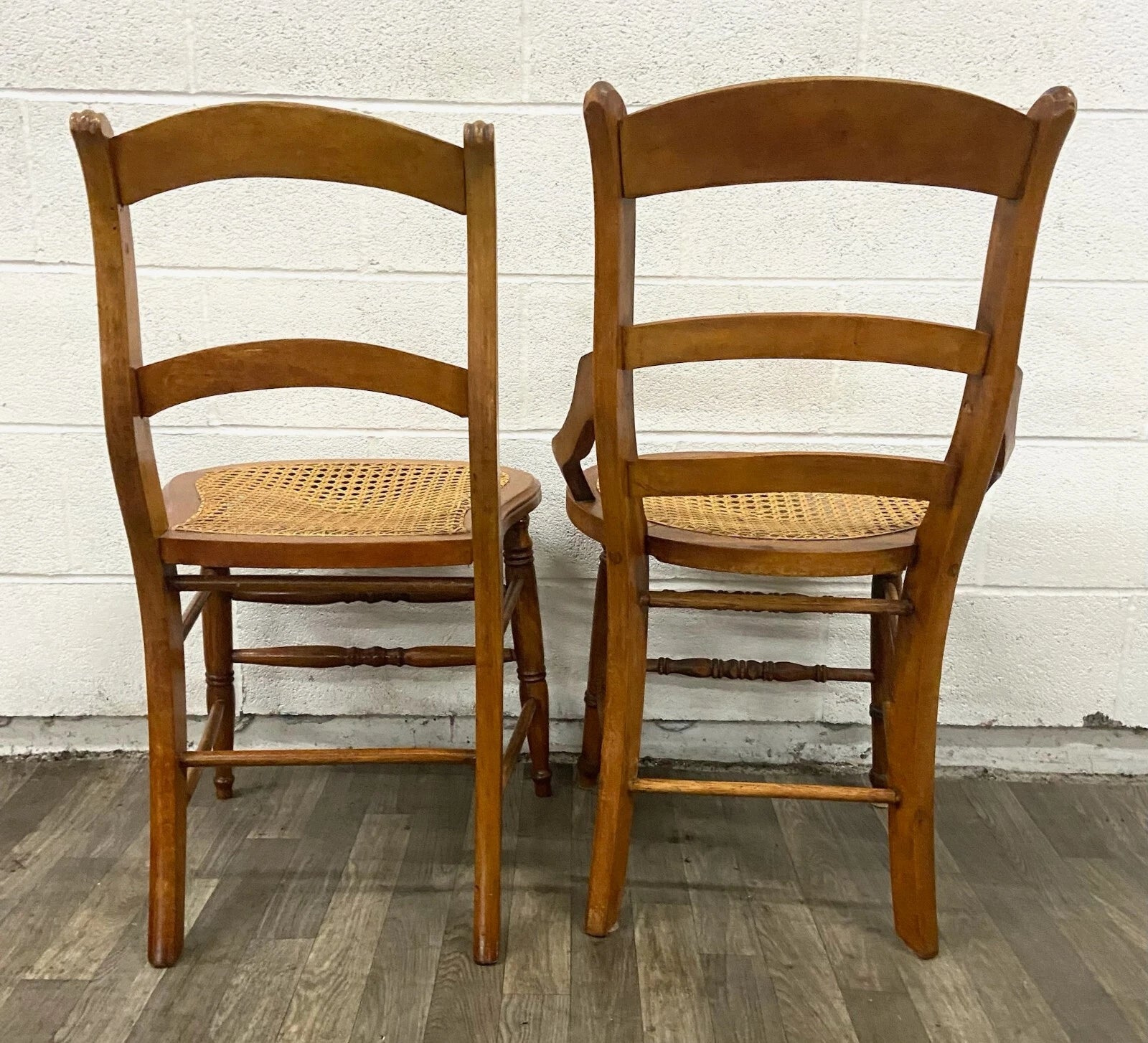 Antique Victorian Eastlake Style Ladderback Cane Dining Occasional Chairs - Pair