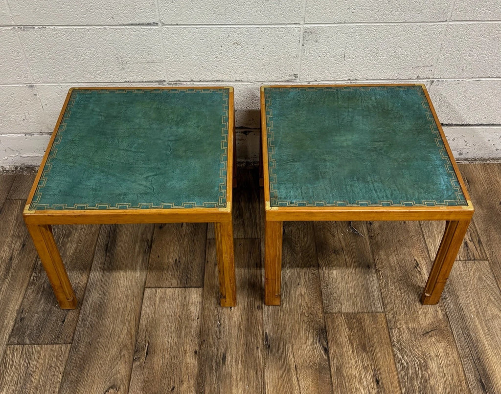 Vintage Tommi Parzinger for Charak Green Leather Top End Tables Side Tables