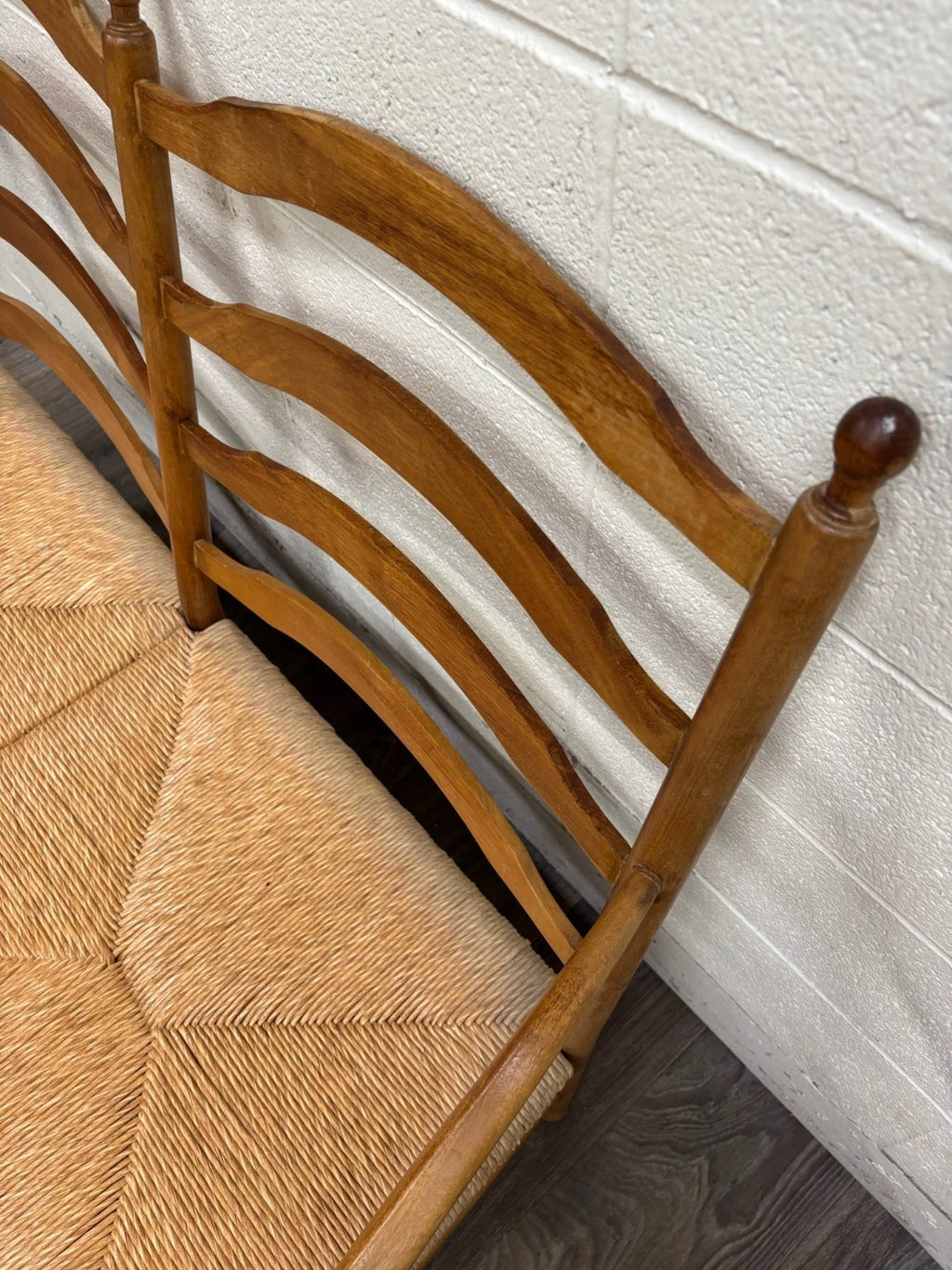 Vintage Country French Double Seat Ladder Back Rush Seat Bench Loveseat Settee