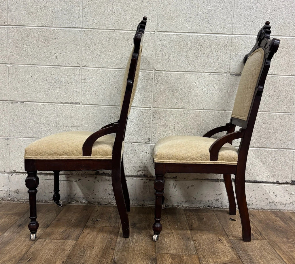 Antique Victorian Eastlake Style Carved Parlor Chairs Side Chairs - Pair