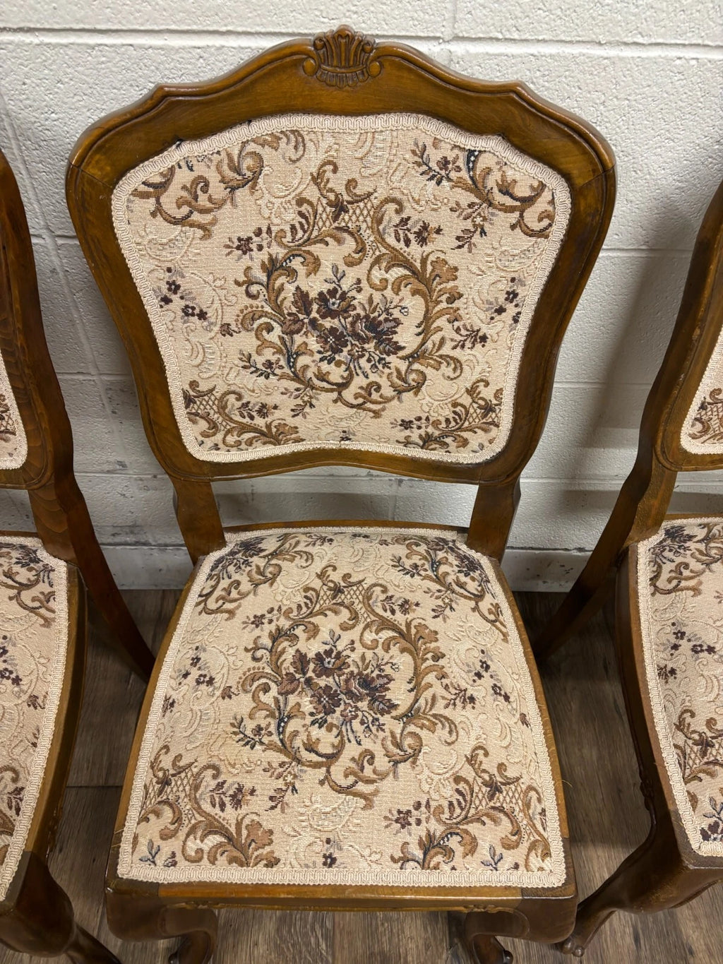 Vintage Louis XV Style Upholstered Tapestry Dining Chairs - Set of 6