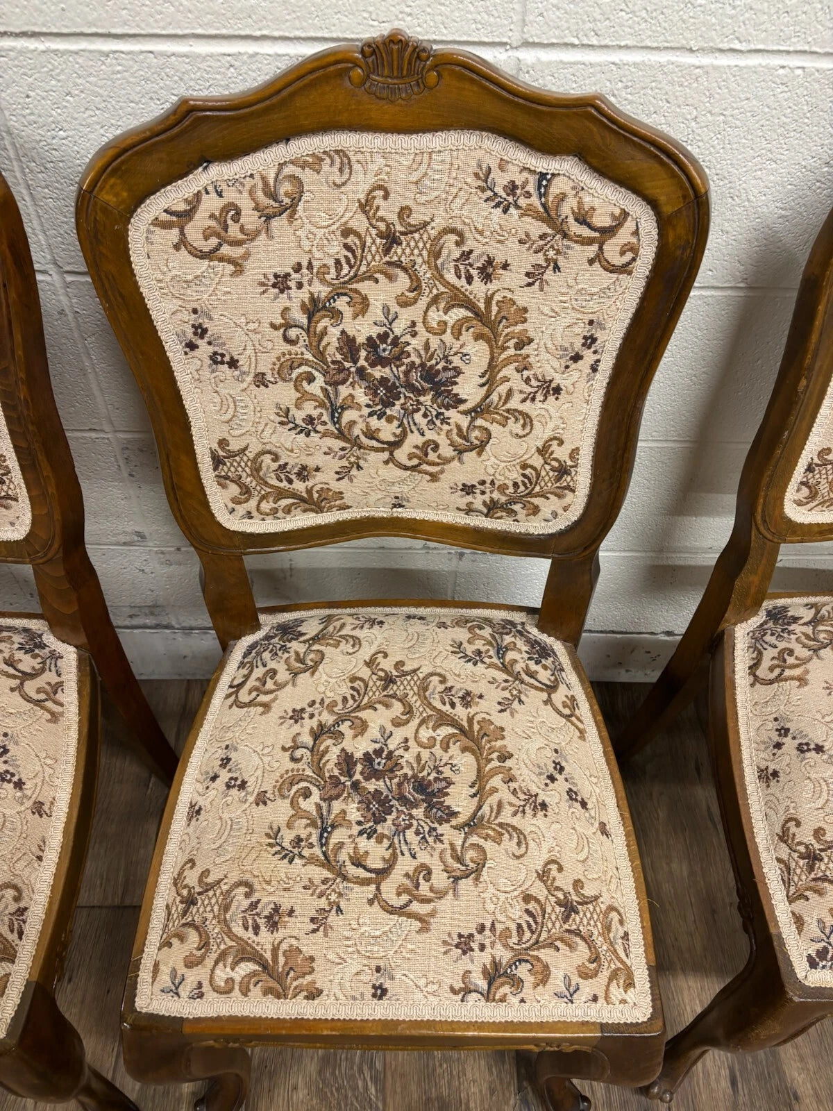 Vintage Louis XV Style Upholstered Tapestry Dining Chairs - Set of 6