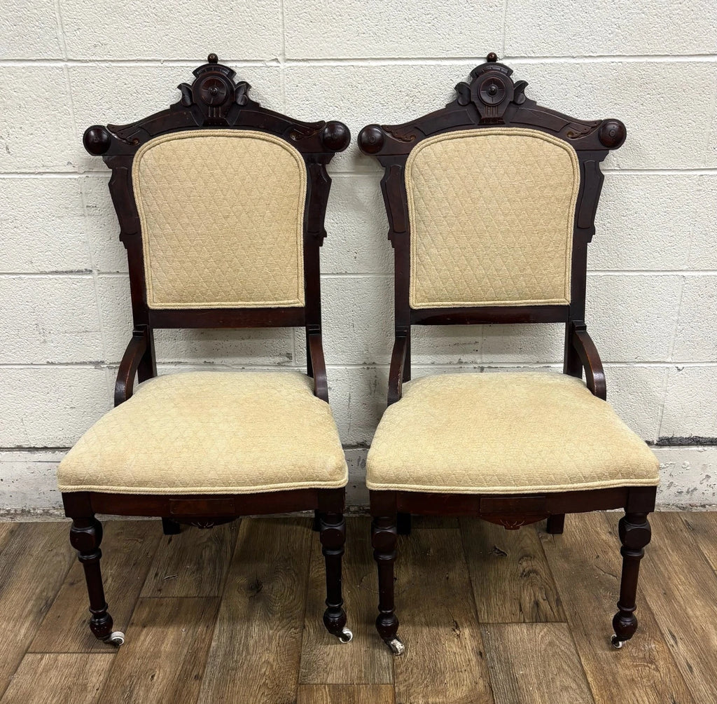 Antique Victorian Eastlake Style Carved Parlor Chairs Side Chairs - Pair
