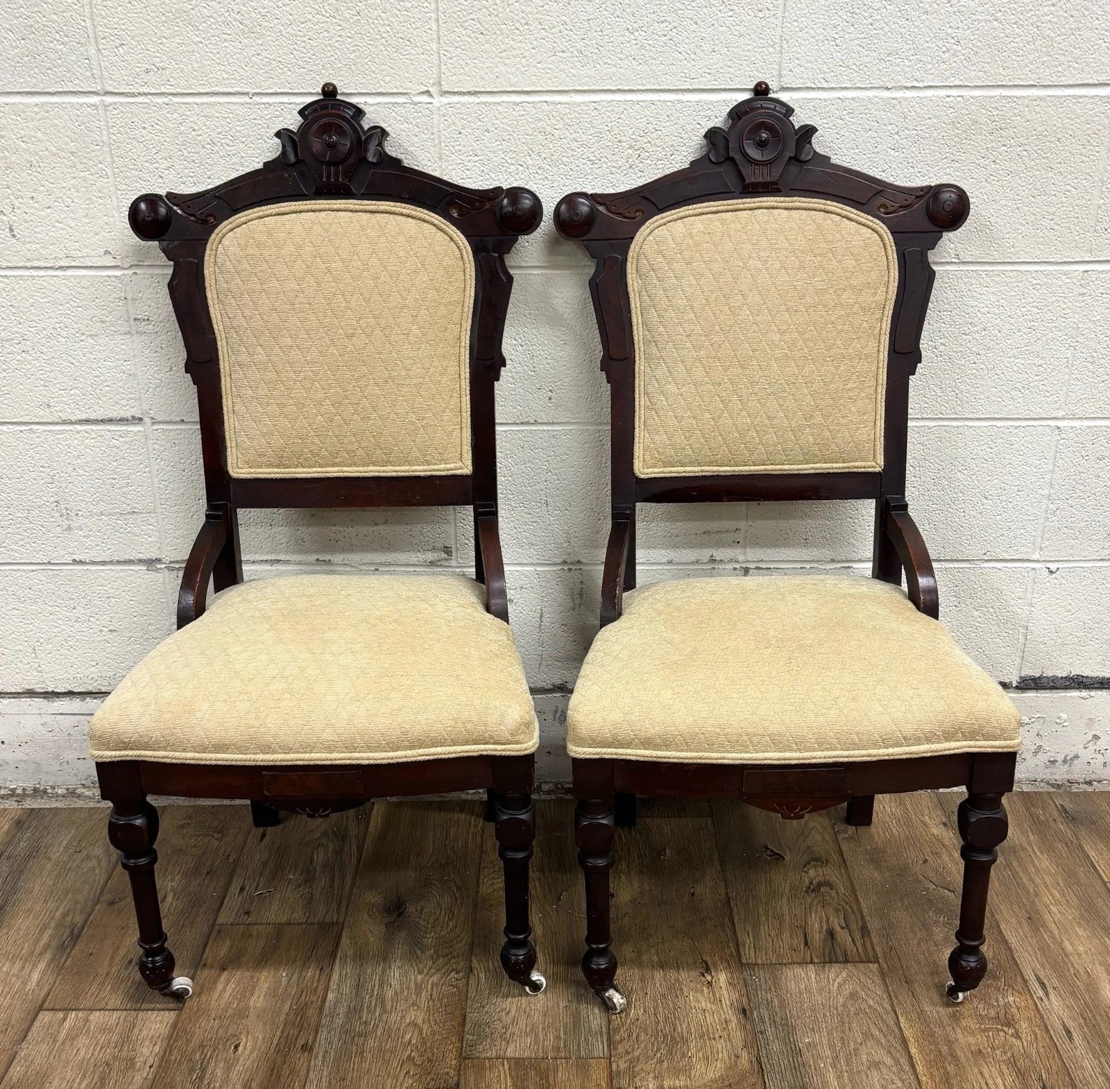 Antique Victorian Eastlake Style Carved Parlor Chairs Side Chairs - Pair