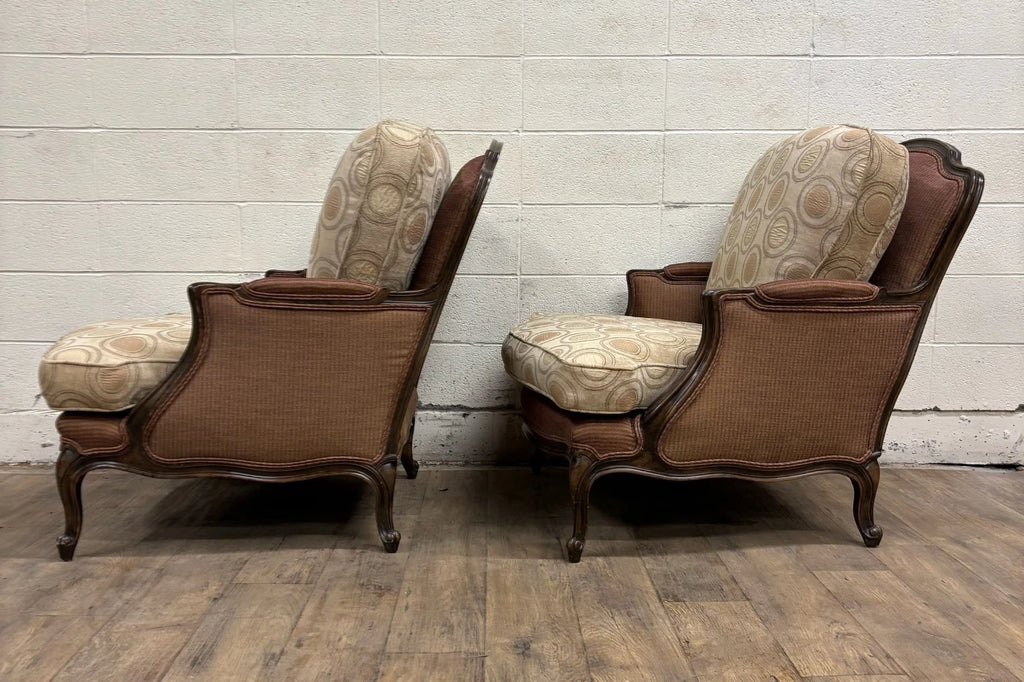 Vintage French Country Louis XV Style Bergere Chairs - Pair