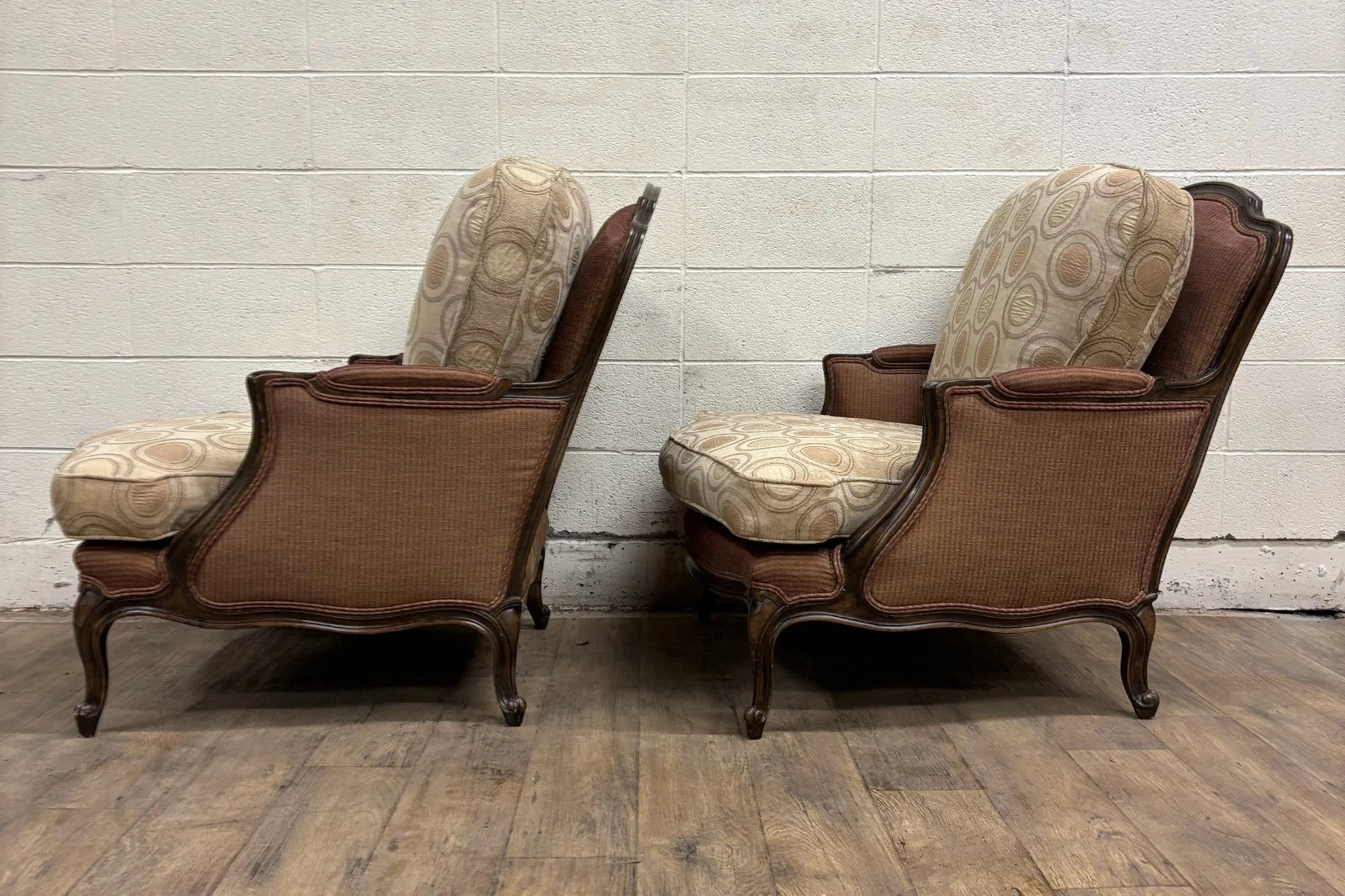 Vintage French Country Louis XV Style Bergere Chairs - Pair