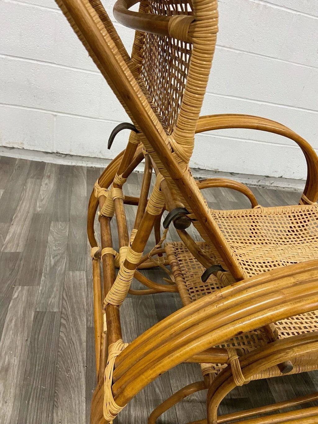 Vintage Boho Bentwood Adjustable Reclining Rattan Cane Chaise Lounge Chair