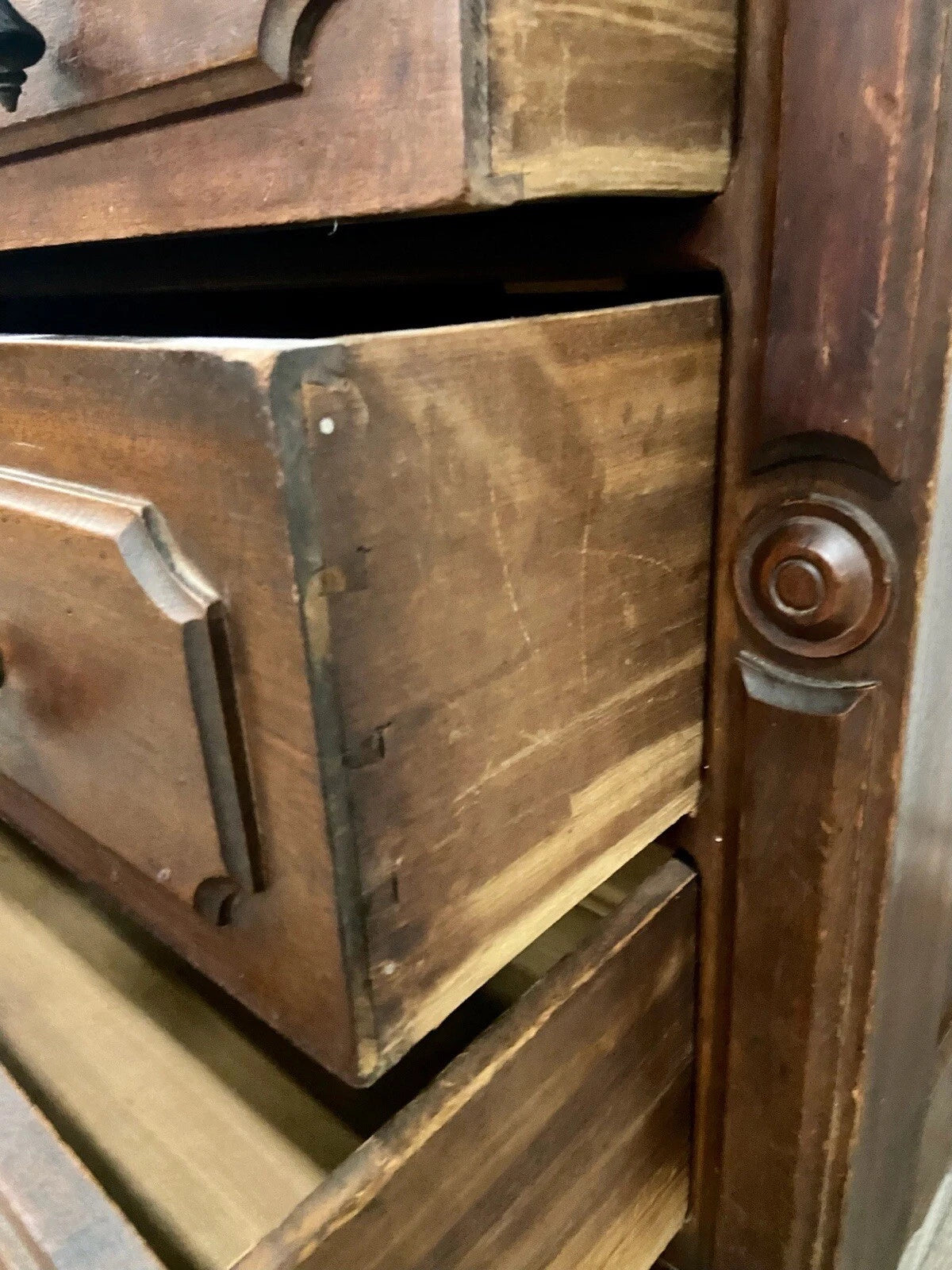 Antique Victorian Walnut and Marble Five Drawer Dresser With Mirror
