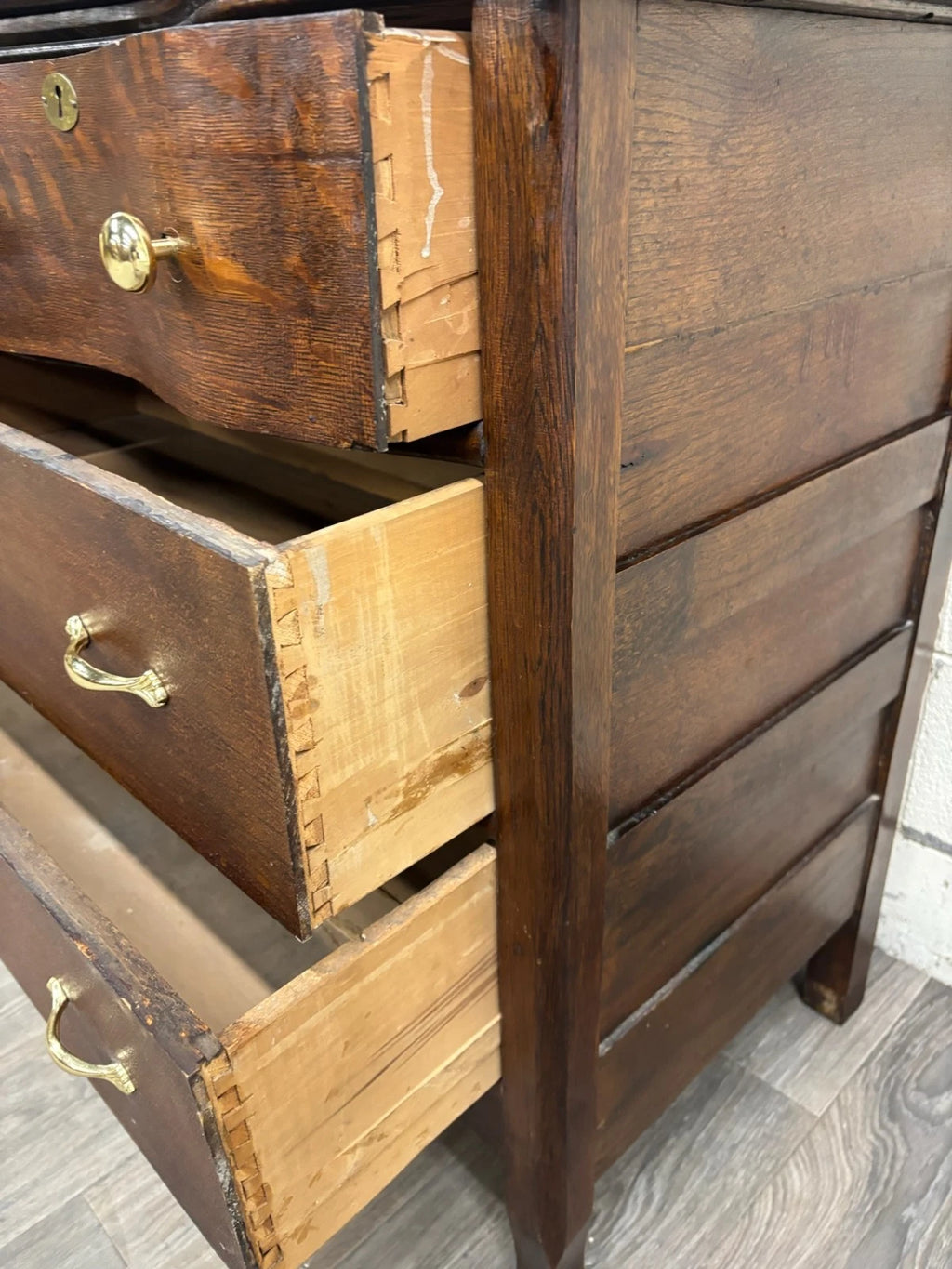 Antique Late Victorian Edwardian Serpentine Oak Dresser with Removable Mirror