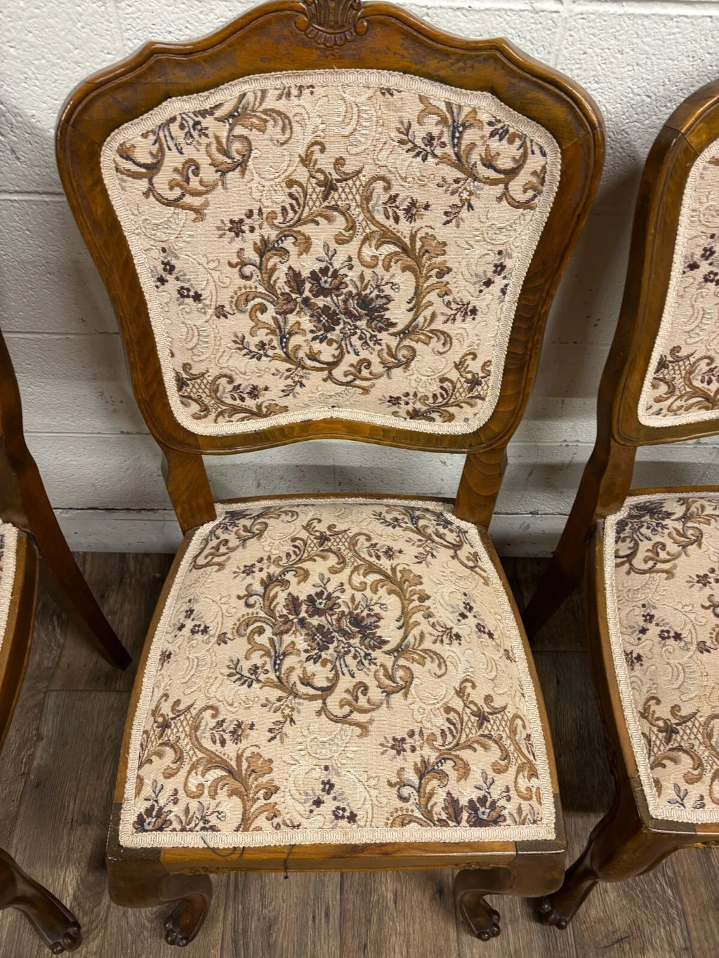 Vintage Louis XV Style Upholstered Tapestry Dining Chairs - Set of 6
